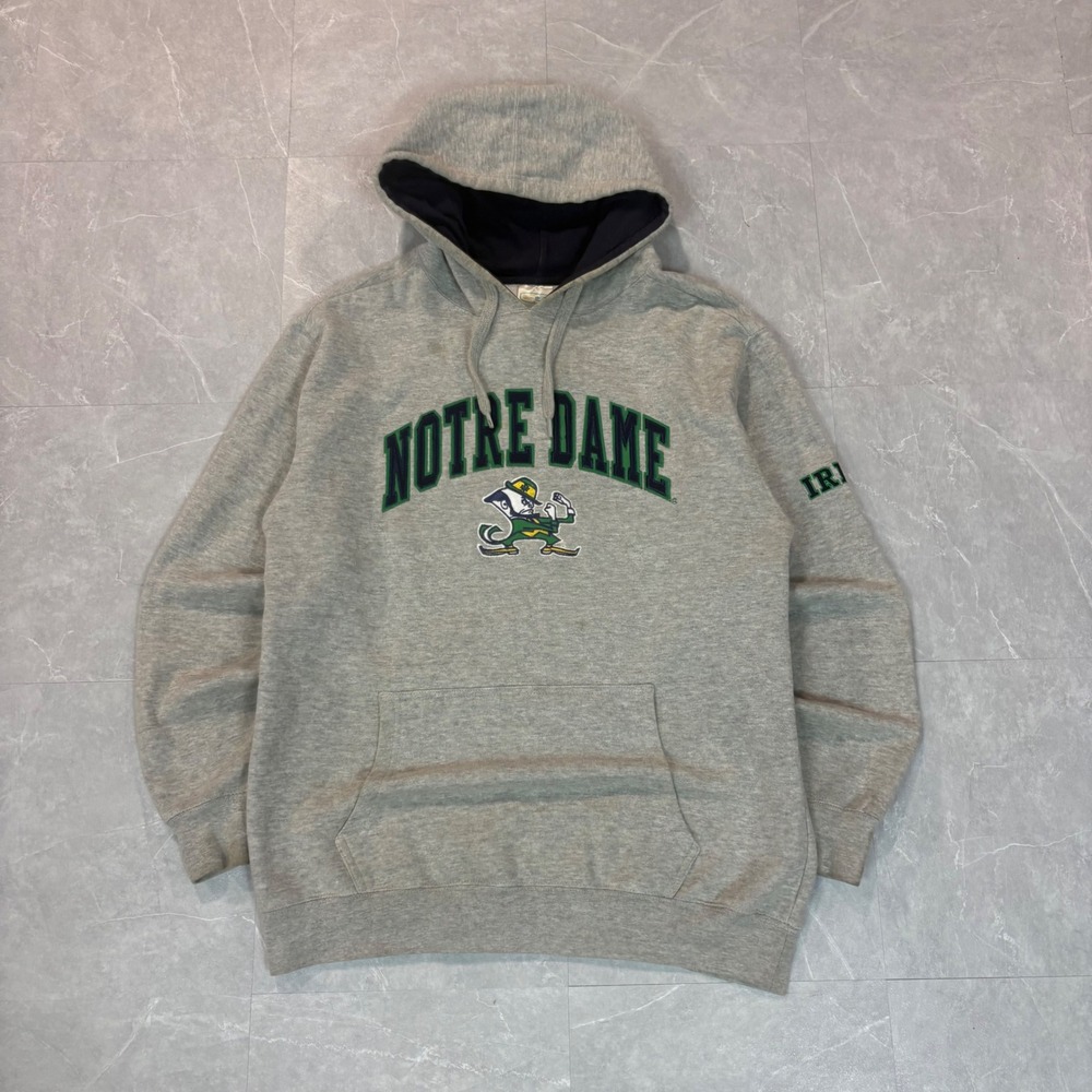 Notre Dame Fighting Irish Hoodie Mens Large Gray Pullover Leprechaun Mascot 2832